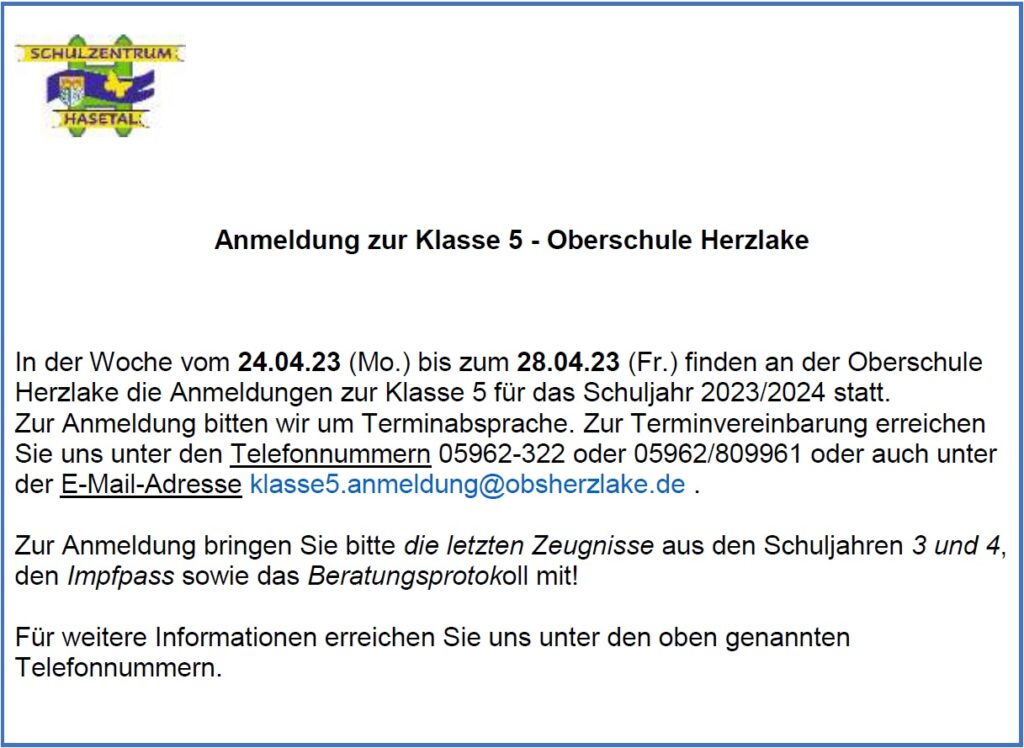 Anmeldung Jahrgang 5 (2023)